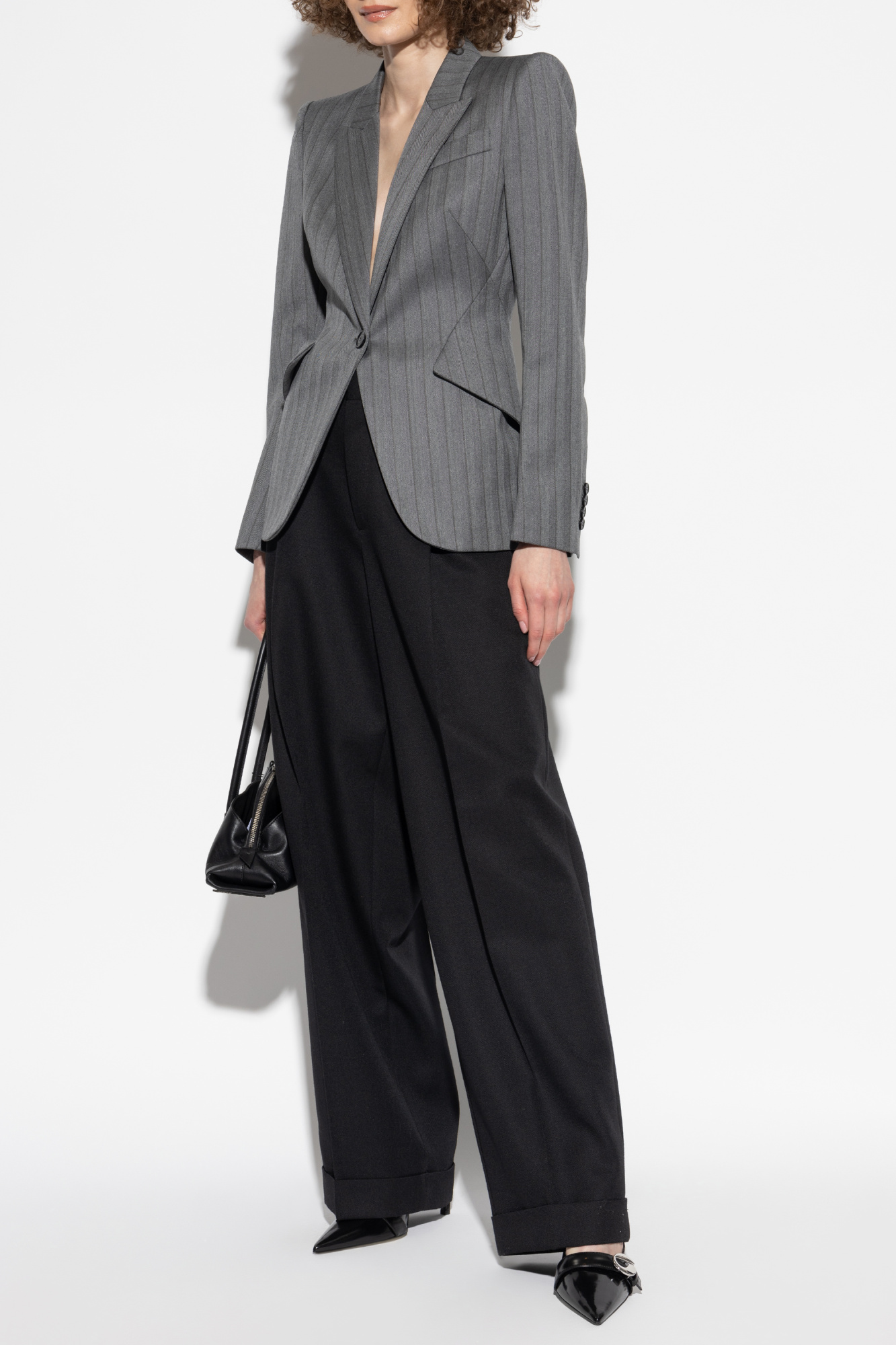 Grey Wool blazer with herringbone pattern Alexander McQueen